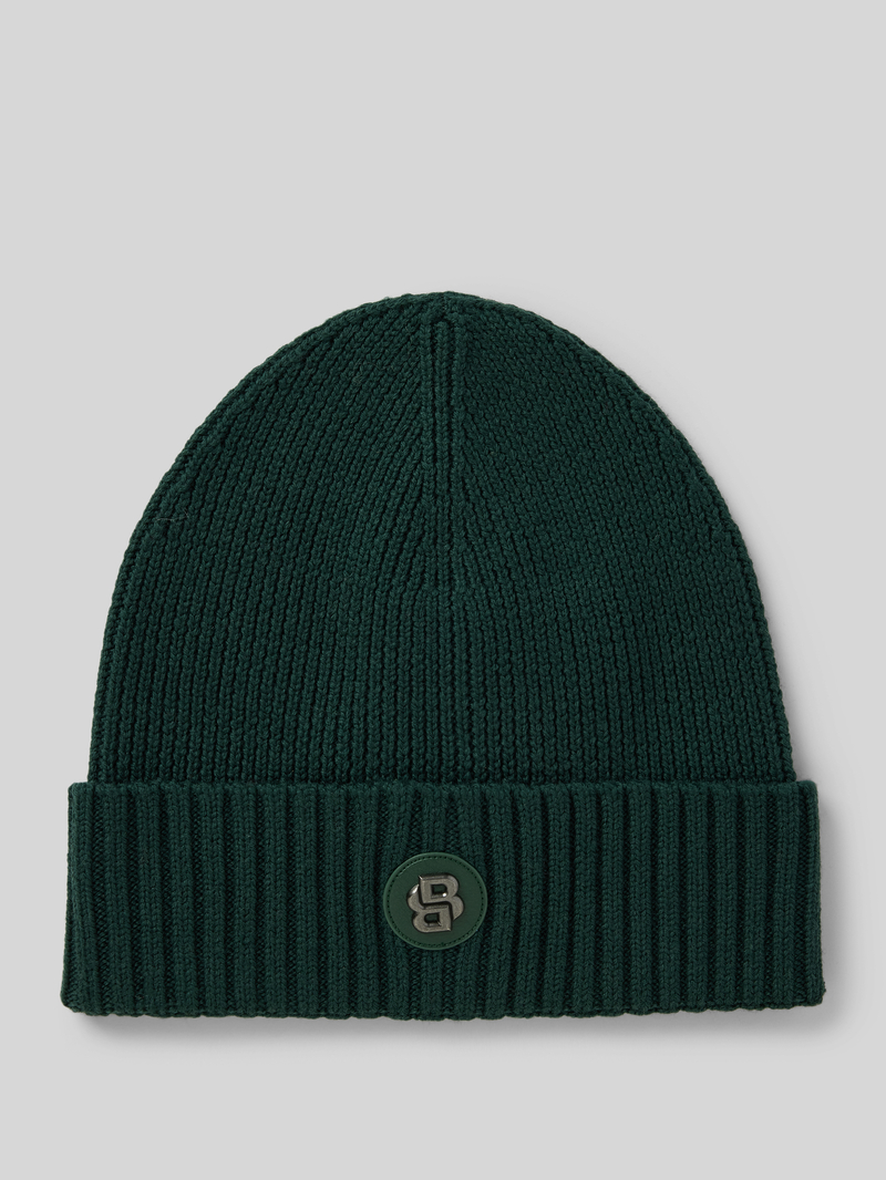 Boss Beanie van scheerwol met labeldetail, model 'Fati'