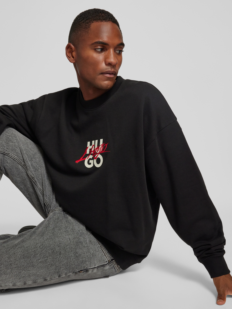 HUGO Sweatshirt met labelprint en -stitching model 'Dlogonty'