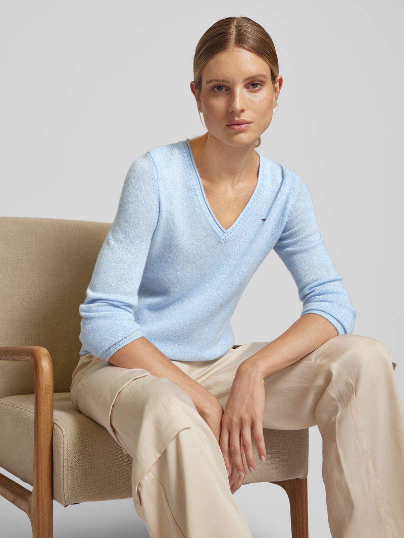 Tommy Hilfiger Pullover met afgeronde V-hals model 'SOFT WOOL'