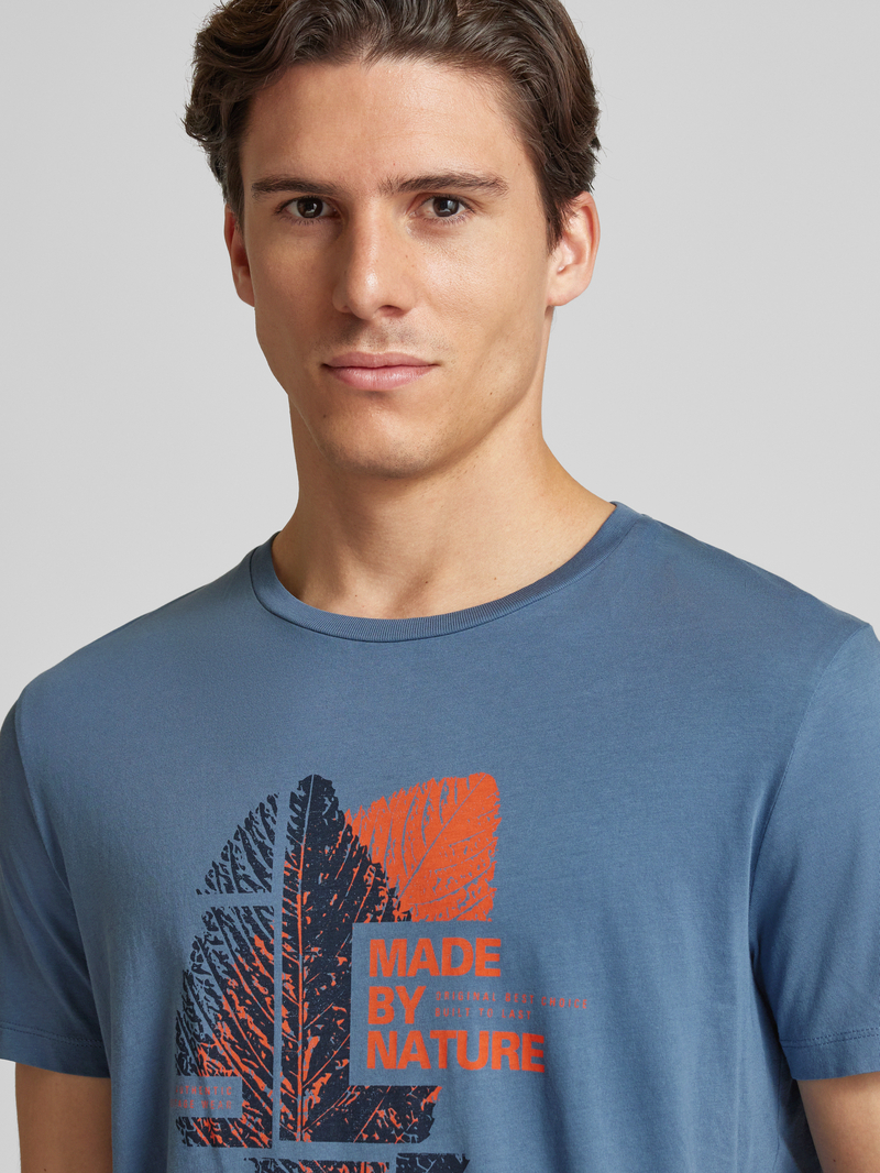 camel active T-shirt met geribde ronde hals