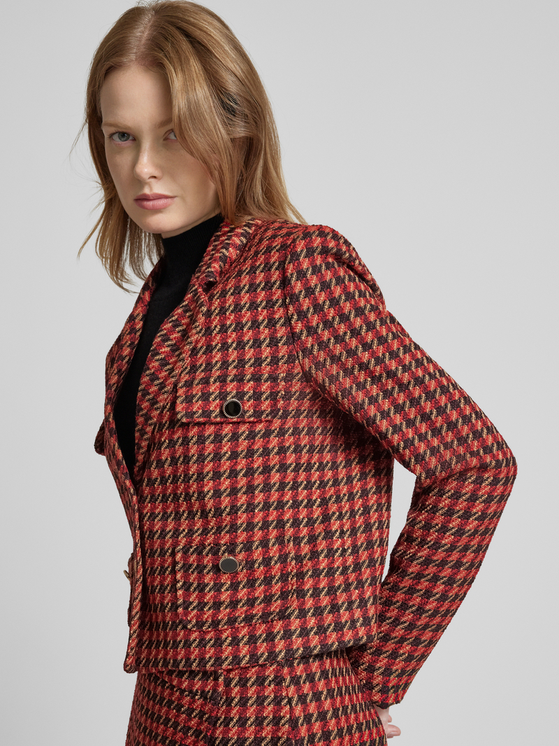 s.Oliver BLACK LABEL Regular fit kort bouclé blazer met pied-de-poule