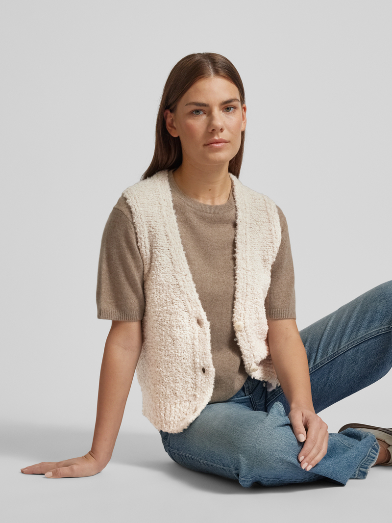 Marc O'Polo Slim fit gebreid gilet met V-hals van scheerwolmix