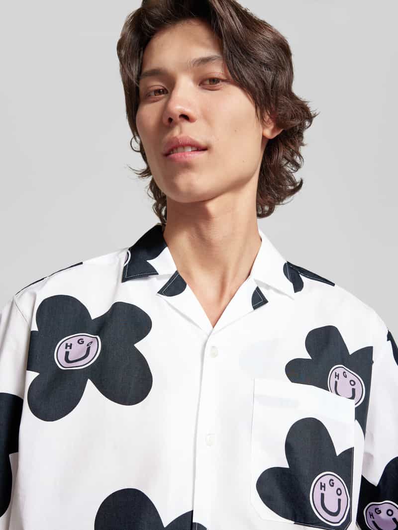 Hugo Blue Vrijetijdsoverhemd met all-over motiefprint model 'Eligino'