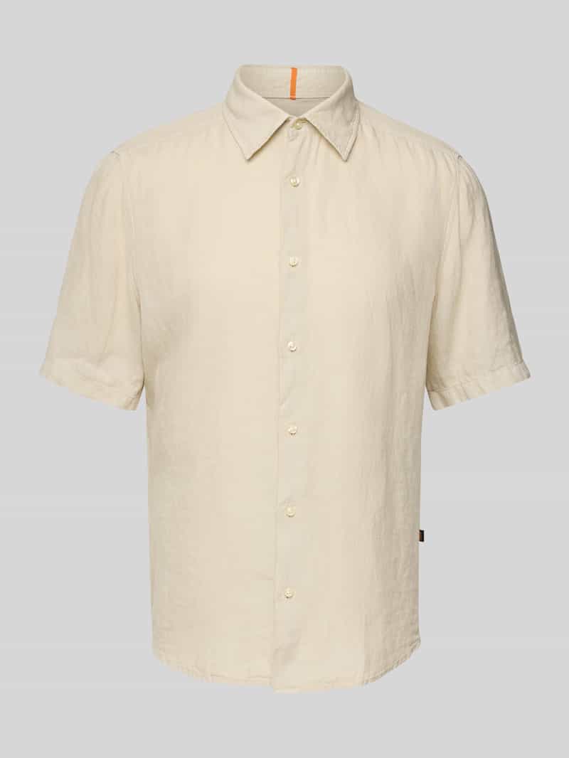 Boss Orange Regular fit linnen overhemd met 1 2-mouwen model 'Rash'