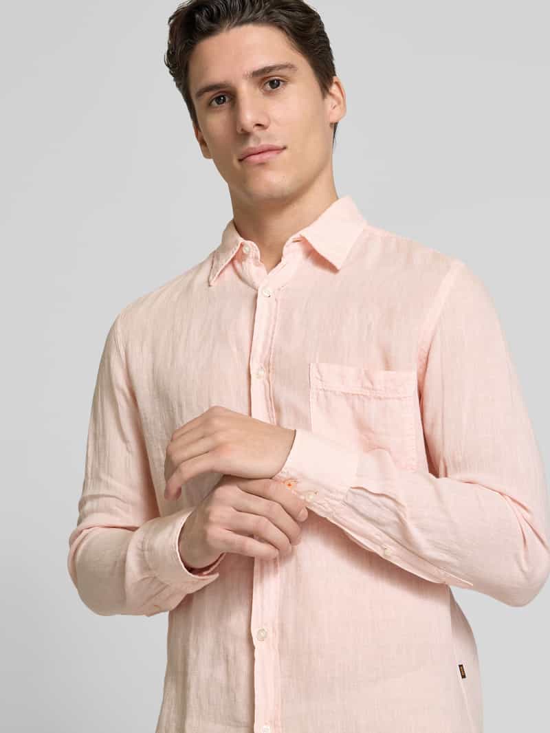 Boss Orange Regular fit linnen overhemd met borstzak model 'Relegant'