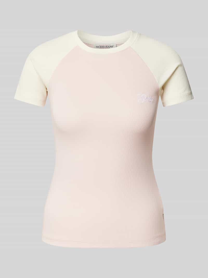 Guess Jeans T-shirt met geribde ronde hals