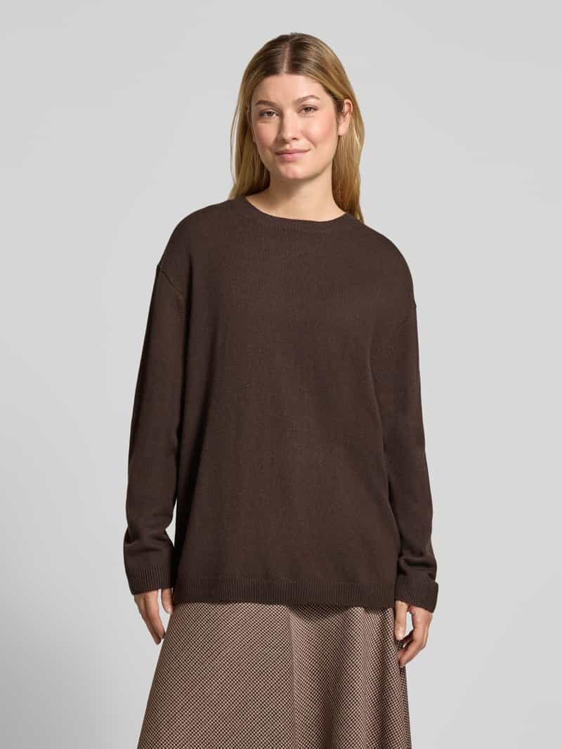 Comma Gebreide pullover van wolmix met ronde hals donkerbruin, foto 3