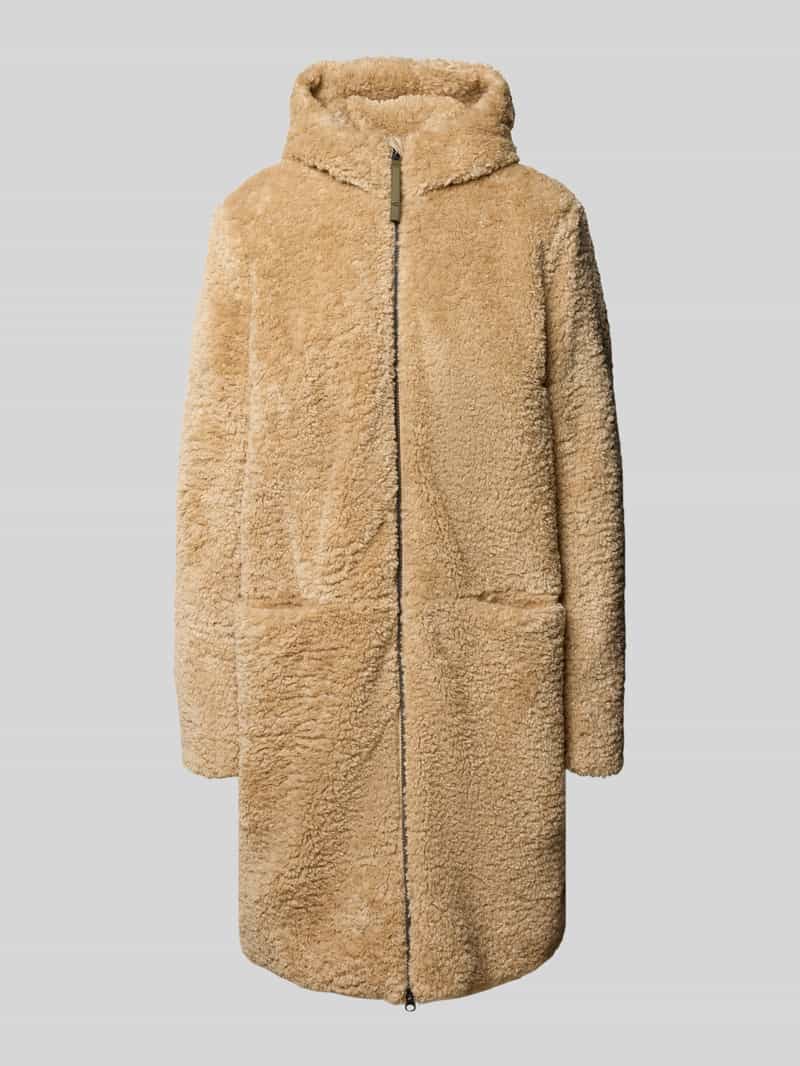 camel active Lange jas van teddybont met capuchon en tweewegsritssluiting