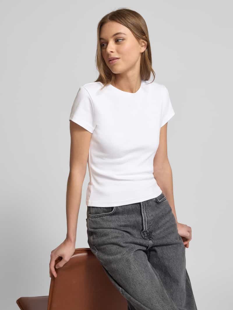 mustang T-shirt met geribde ronde hals model 'Addison'
