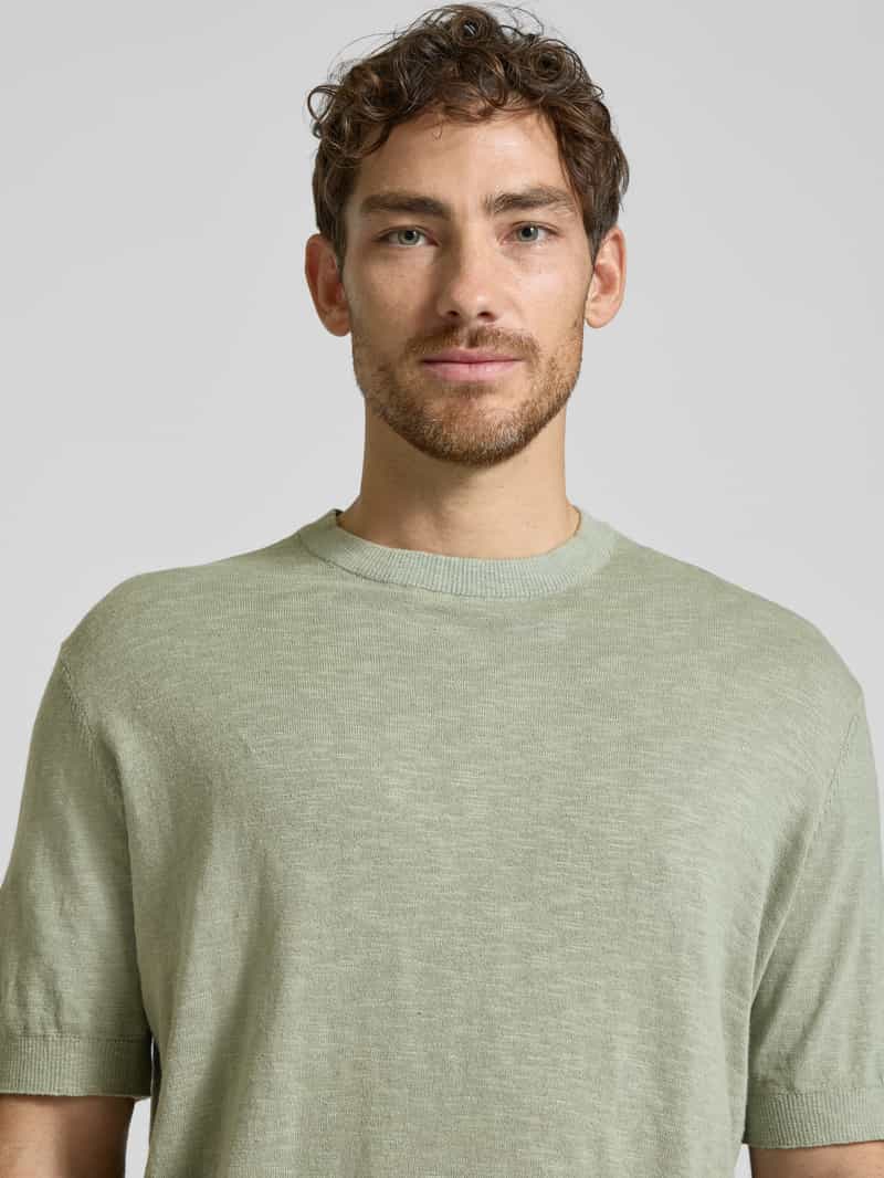 Selected Homme Regular fit gebreid shirt van een mix van katoen en linnen model 'BERG SUN'