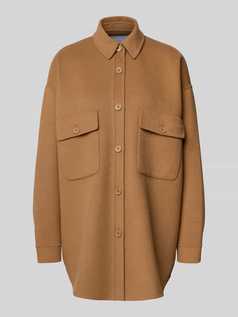 Style Icon Collection Oversized overhemdblouse met opgestikte borstzakken van wolmix curated by Maja Weyhe