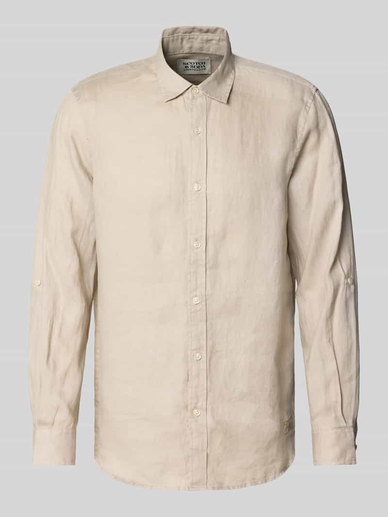 Scotch & Soda Regular fit linnen overhemd met kentkraag