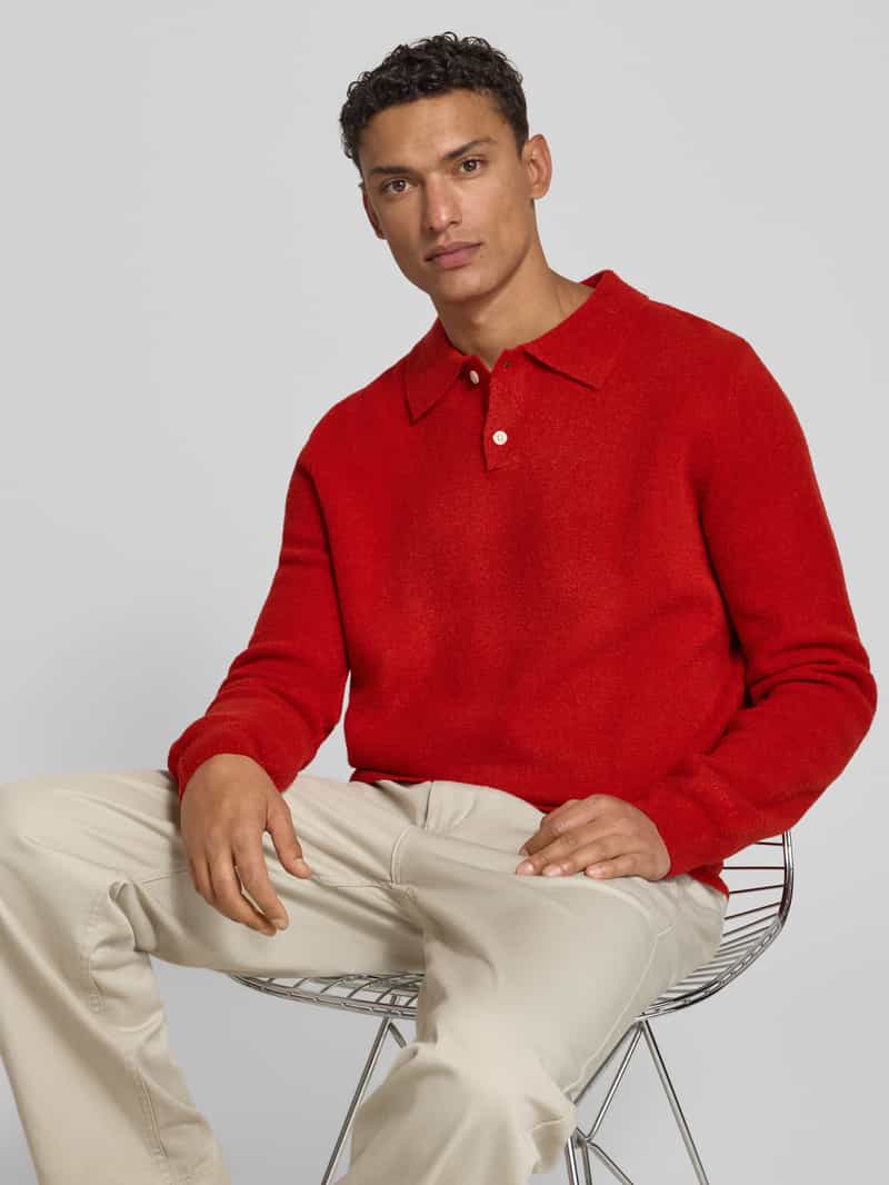 Forét Regular fit poloshirt van wolmix met knoopssluiting