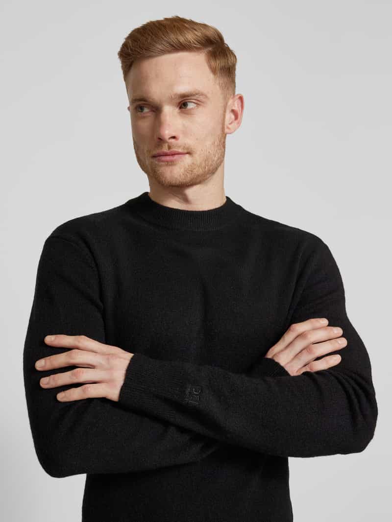 Tom Tailor Denim Regular fit gebreide pullover met wol en labelstitching bij de mouwen