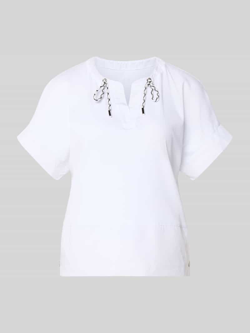 Marc Cain T-Shirt mit Tunikakragen und Kordelzug in Weiss, Größe 46 203040346