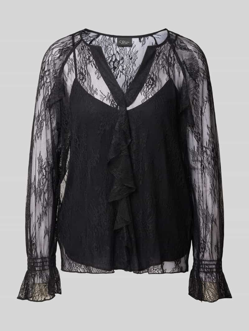 blouse met lange mouwen met semi-transparante kanten inzet