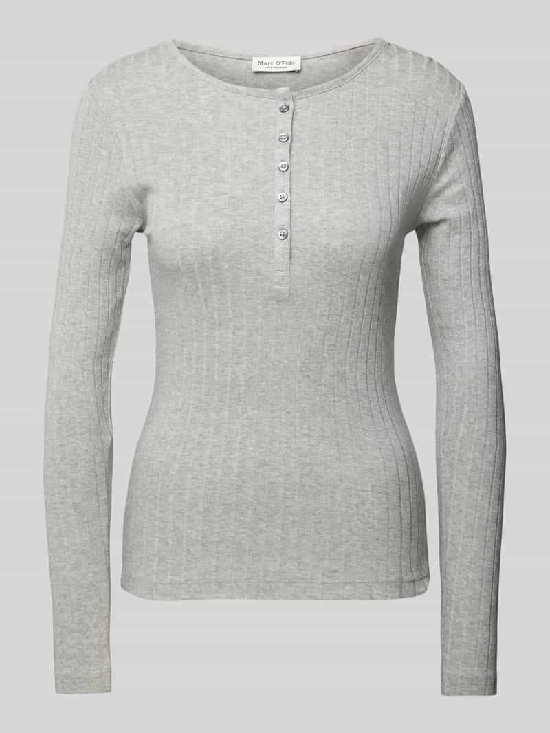 Marc O'Polo Slim fit shirt met lange mouwen van een gestructureerde mix van katoen en modal met henley-kraag
