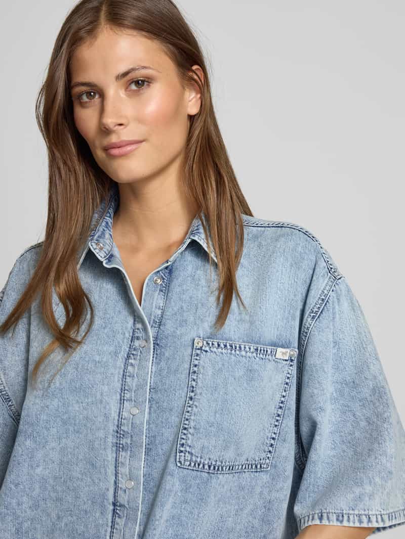 mustang Oversized jeansblouse met lyocell en 1 2-mouwen model 'Ella'