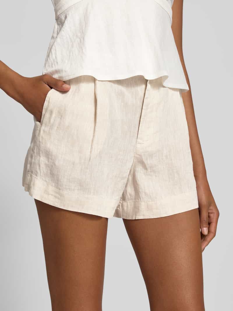 Gina Tricot Korte regular fit linnen broek met bandplooien