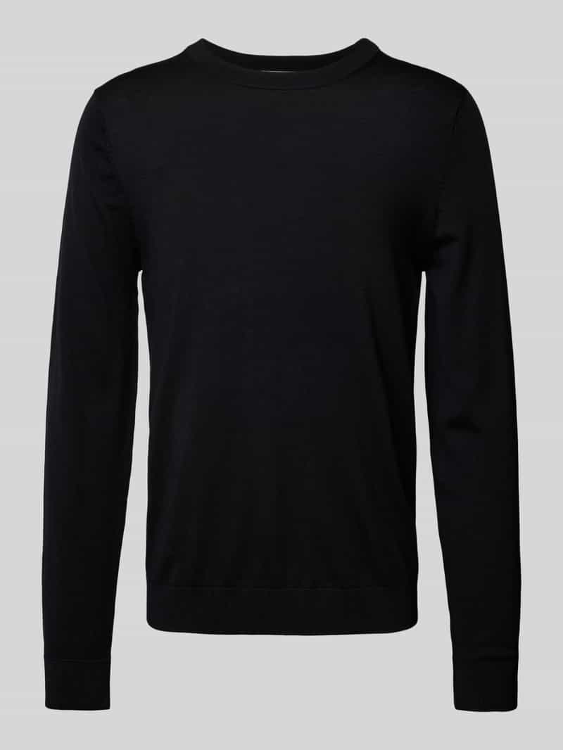 Gebreide pullover van merinowol met ribboorden, model 'TRAY'