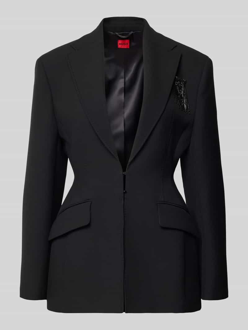 HUGO Lange blazer met strasbroche model 'Amarille'
