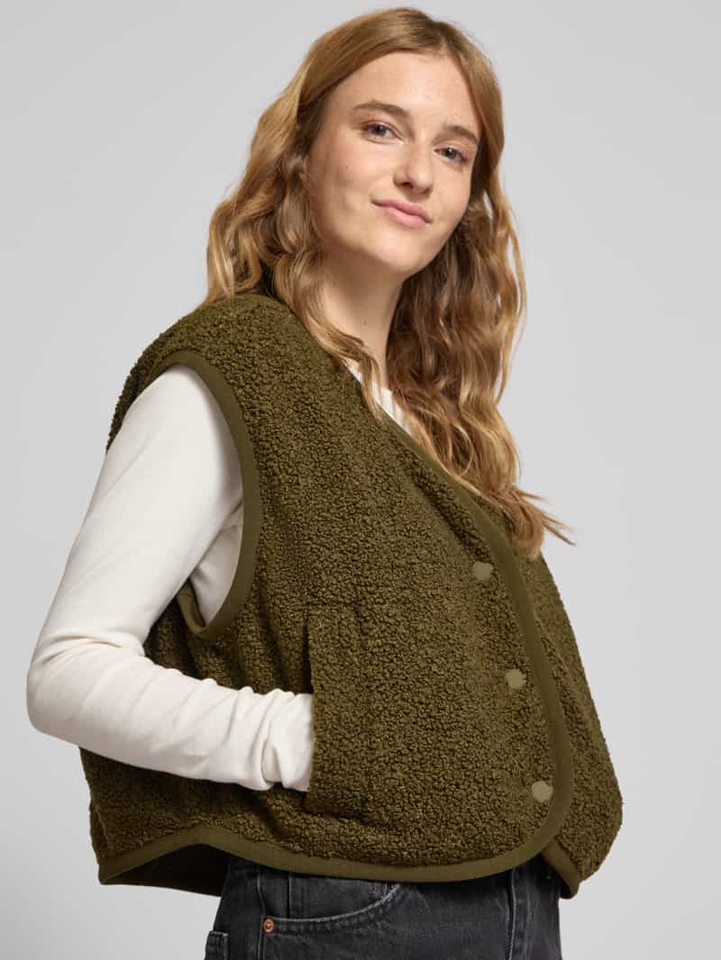 Marc O'Polo DENIM Boxy fit gilet van teddybont met drukknoopsluiting