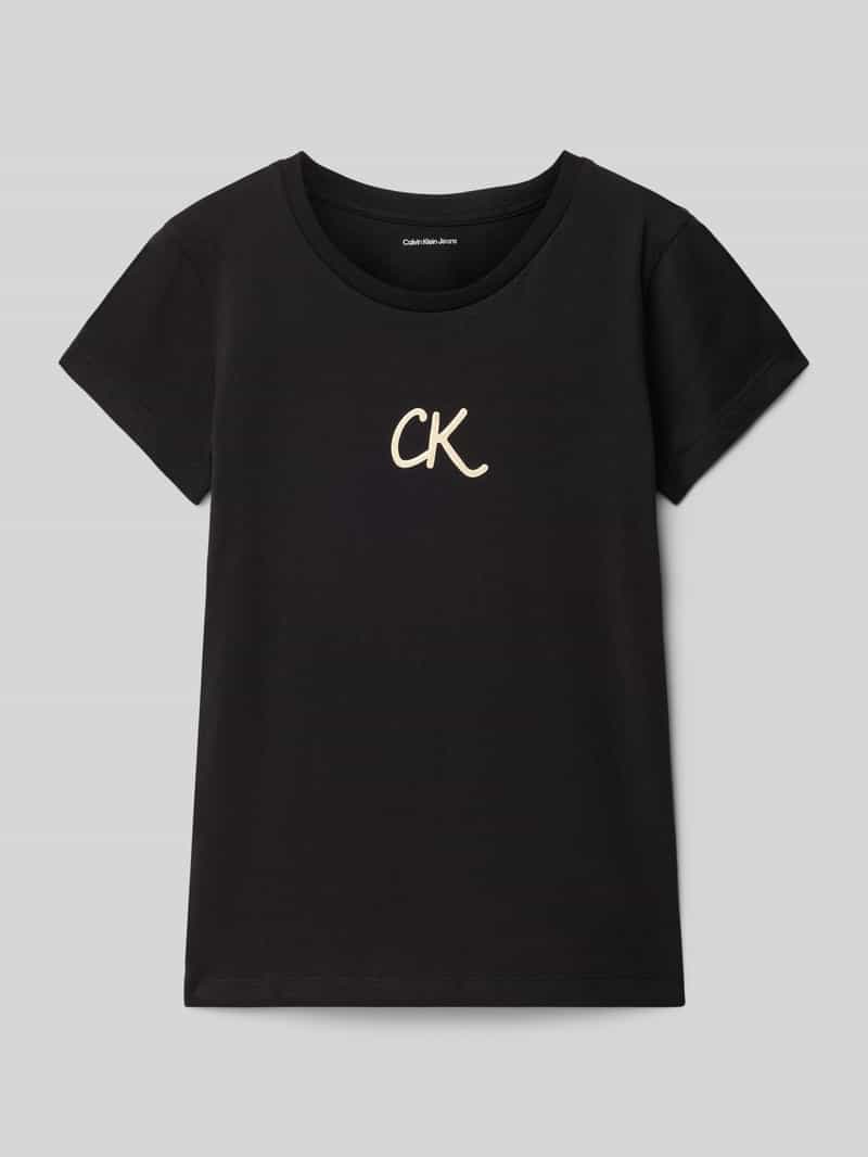 Calvin Klein Jeans Slim fit T-shirt met logoprint en ronde hals