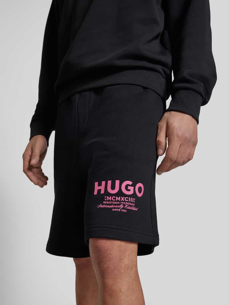 Hugo Blue Baggy fit sweatshorts met labelprint model 'Nomario'