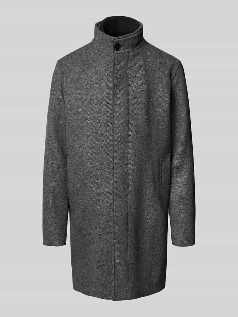 Jack & Jones Premium Lange jas van wolmix met opstaande kraag en steekzakken