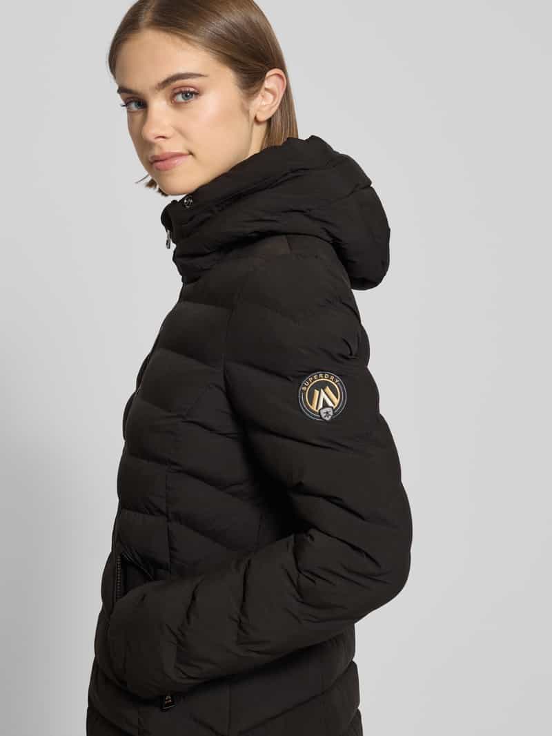 Superdry Regular fit gewatteerde lange jas met imitatiebont model 'Fuji'