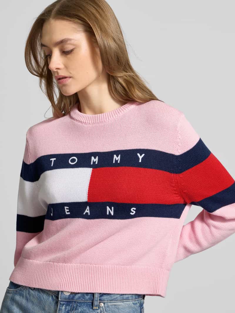 Tommy Jeans Gebreide pullover met logodetail model 'CENTER FLAG'
