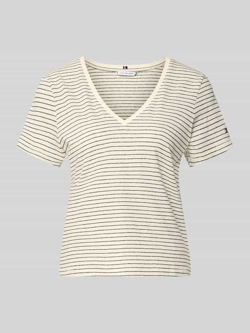 regular fit T-shirt van mix van katoen en linnen