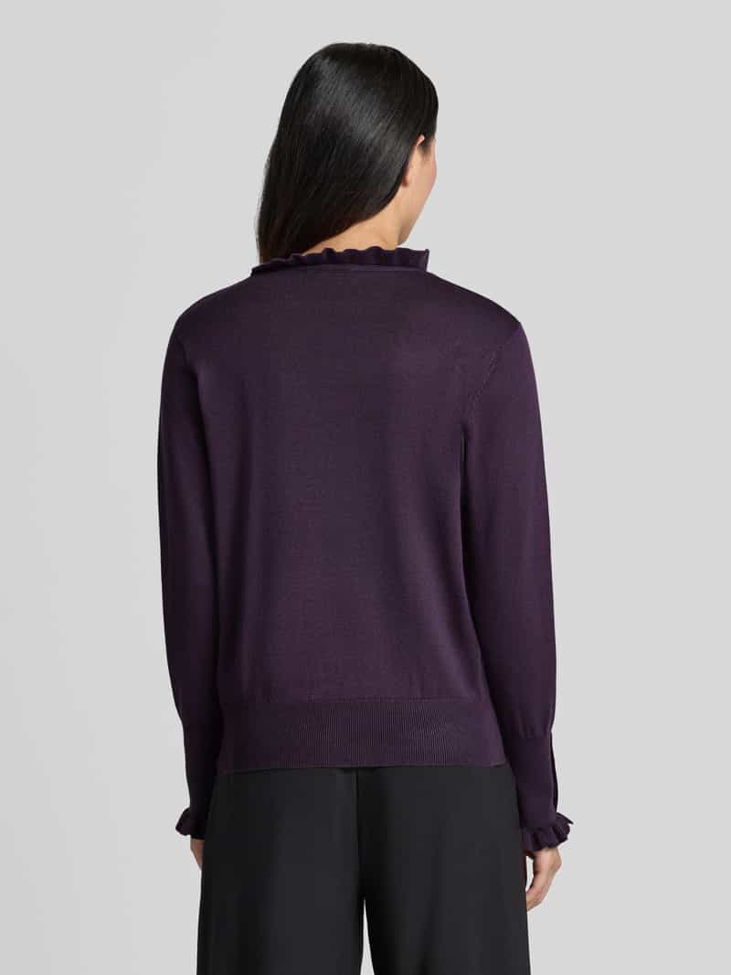 FREE/QUENT Gebreide pullover met opstaande kraag en ruches model 'Katie' paars, foto 2
