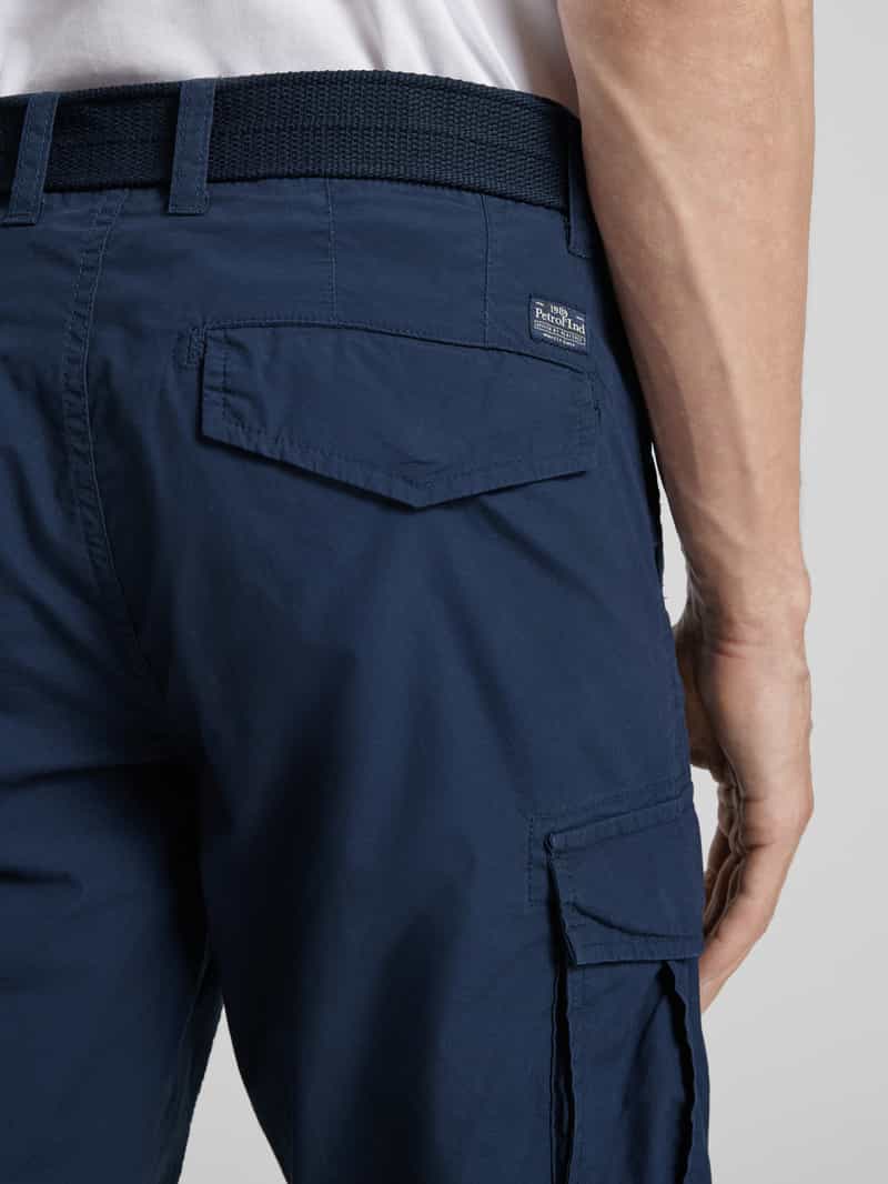 Petrol Korte regular fit cargobroek met riem