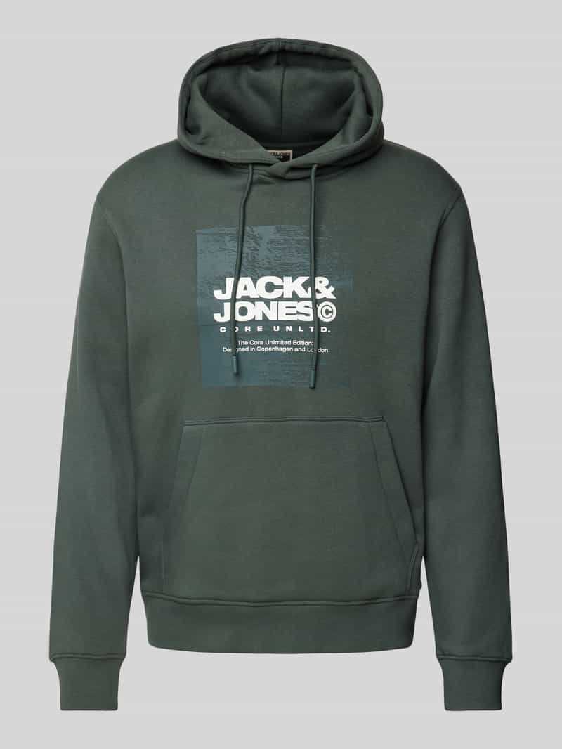 jack & jones Comfort fit hoodie van katoenmix met rubberen print model 'AERO'