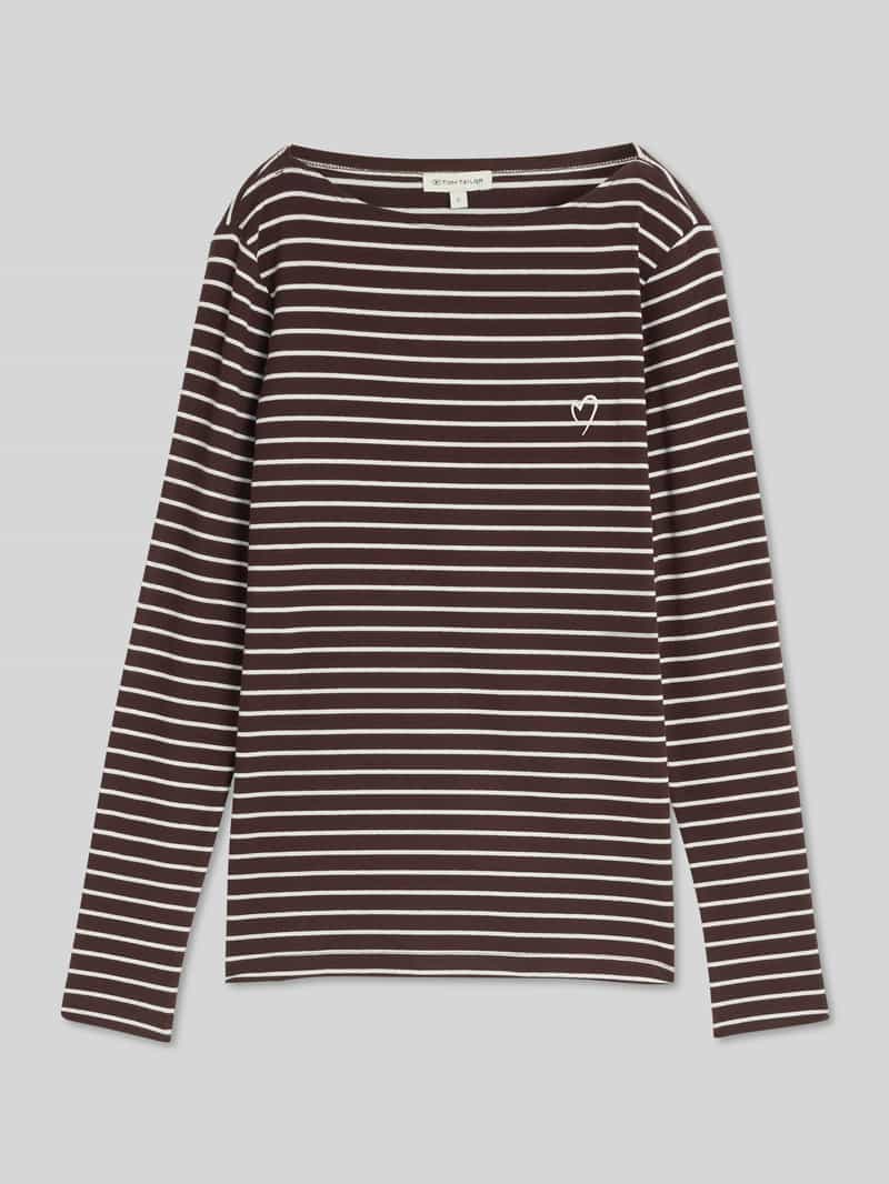 Tom Tailor - Shirt met lange mouwen en streepmotief - Maat XXL - brown white stripe