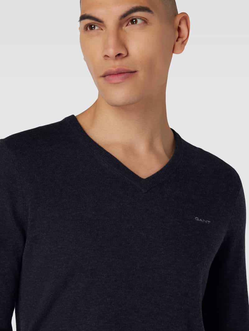 Gant Gebreide pullover van lamswolmix met V-hals