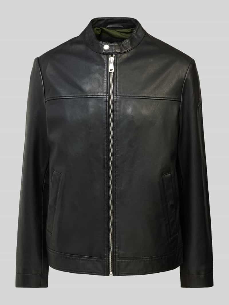 Marc O'Polo Regular fit leren jack met katoen
