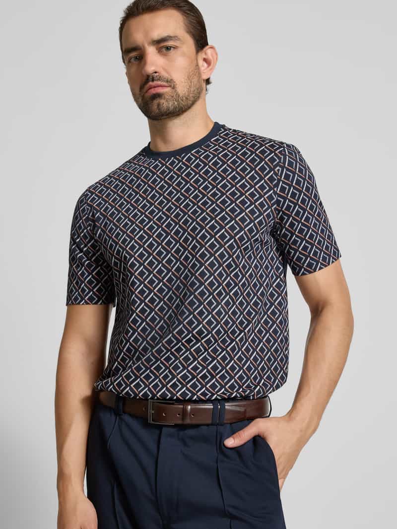 Bugatti T-shirt in all-over look met ronde hals