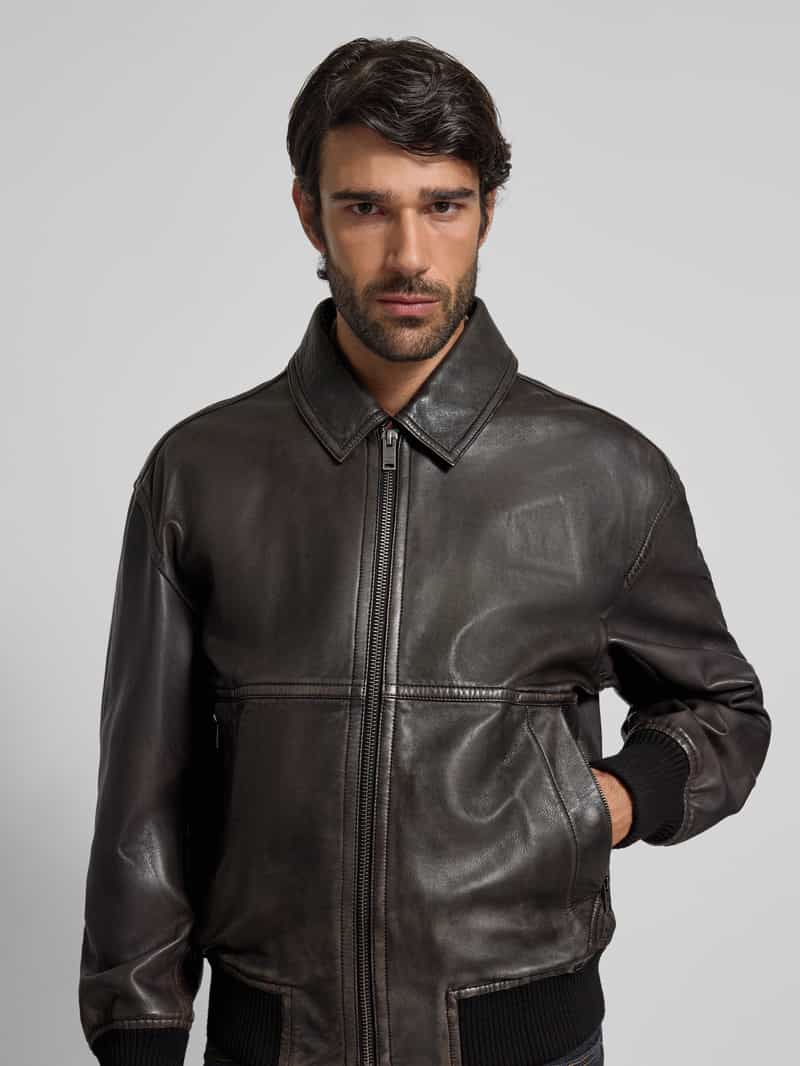 Boss Orange Regular fit leren jack van echt schapenleer model 'JOBERG'