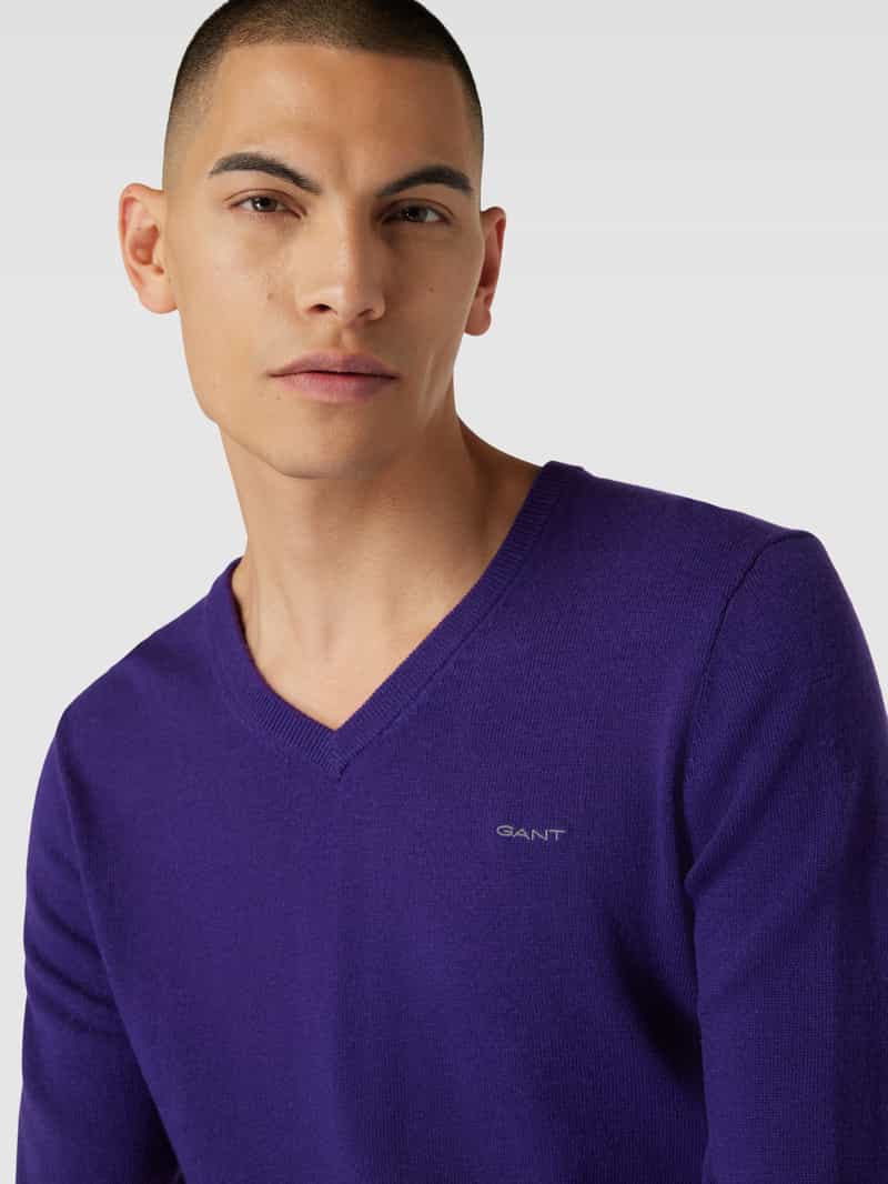 Gant Gebreide pullover van lamswolmix met V-hals