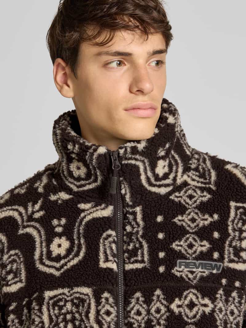 REVIEW Fleecejack met opstaande kraag en labeldetail
