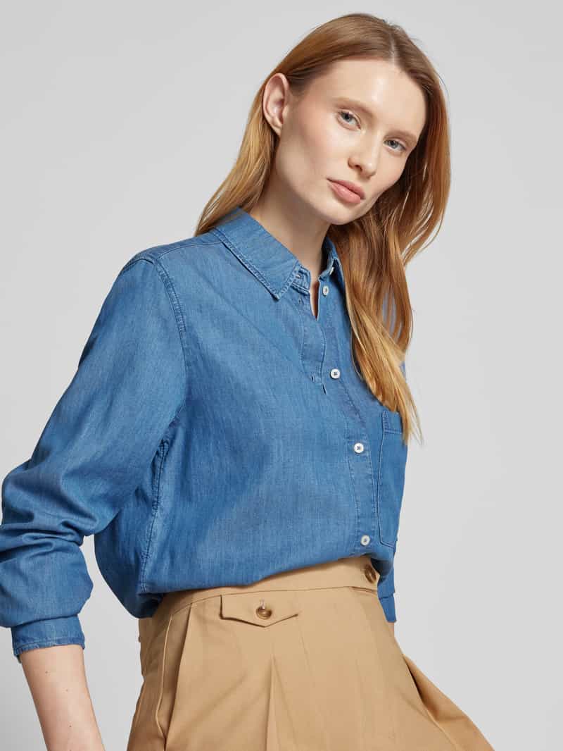 Marc O'Polo Regular fit jeansblouse van mix van lyocell en katoen met opgestikte borstzak