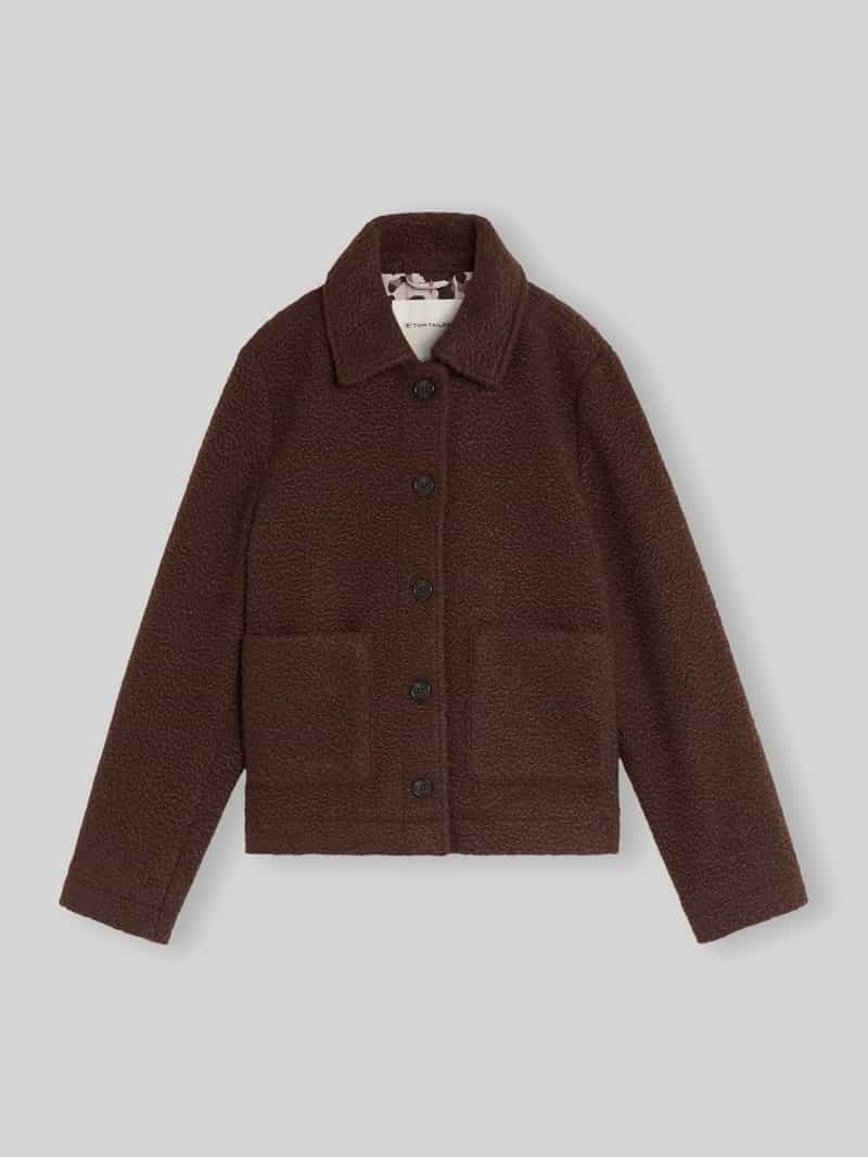 Tom Tailor - Bouclé-jas met zakken - Maat XS - java dark brown