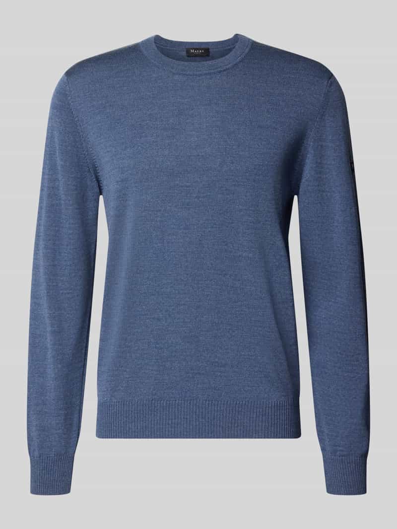 MAERZ Regular Fit heren trui met O-hals wol - blauw