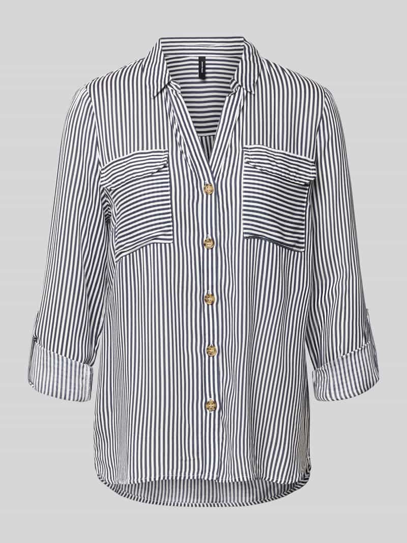 Overhemdblouse met opgestikte paspelzakken op de borst, model 'BUMPY'
