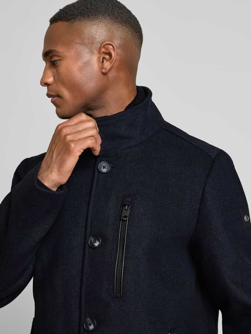 Tom Tailor Regular fit lange wollen jas in gemêleerde look met borstzak met rits