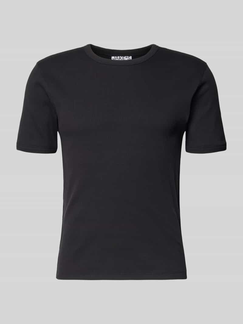 T-shirt in ribbel-look met ronde halslijn