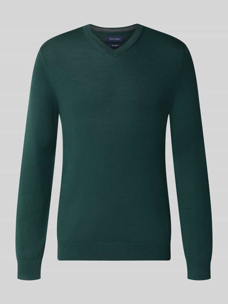 Christian Berg Men Gebreide pullover van wolmix met v-hals