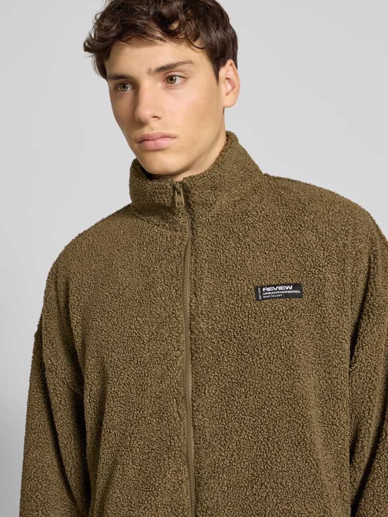 REVIEW Fleecejack met opstaande kraag en labeldetail